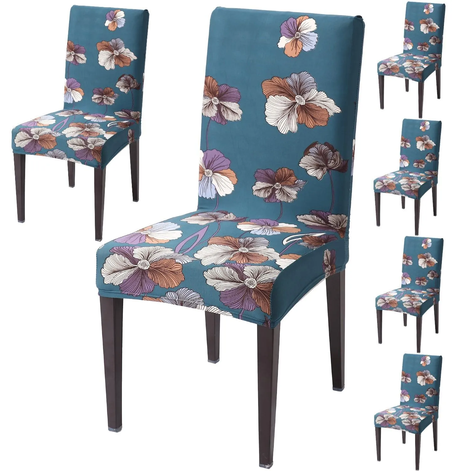 Elastic Stretchable Dining Chair Cover, Teal Blue Dragon Hibiscus