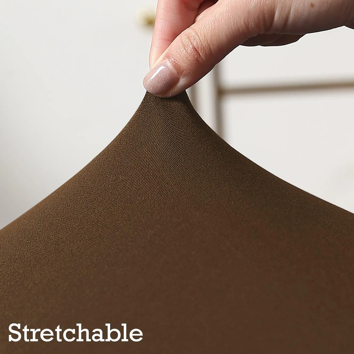 Elastic Stretchable Dining Chair Cover with Frill, Coffee Brown