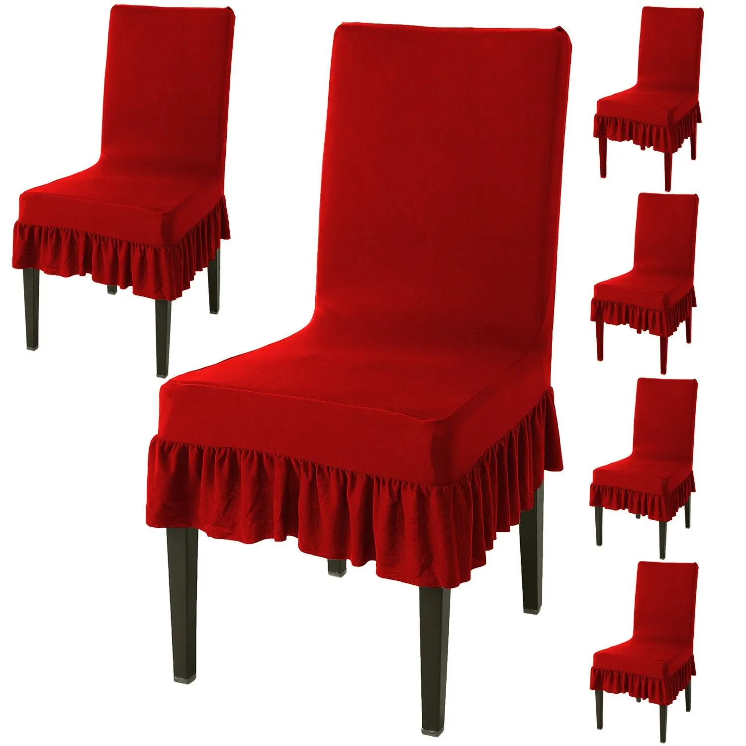 Elastic Stretchable Dining Chair Cover with Frill, Scarlet Red