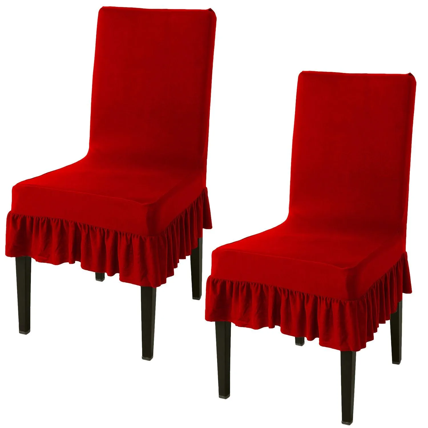 Elastic Stretchable Dining Chair Cover with Frill, Scarlet Red