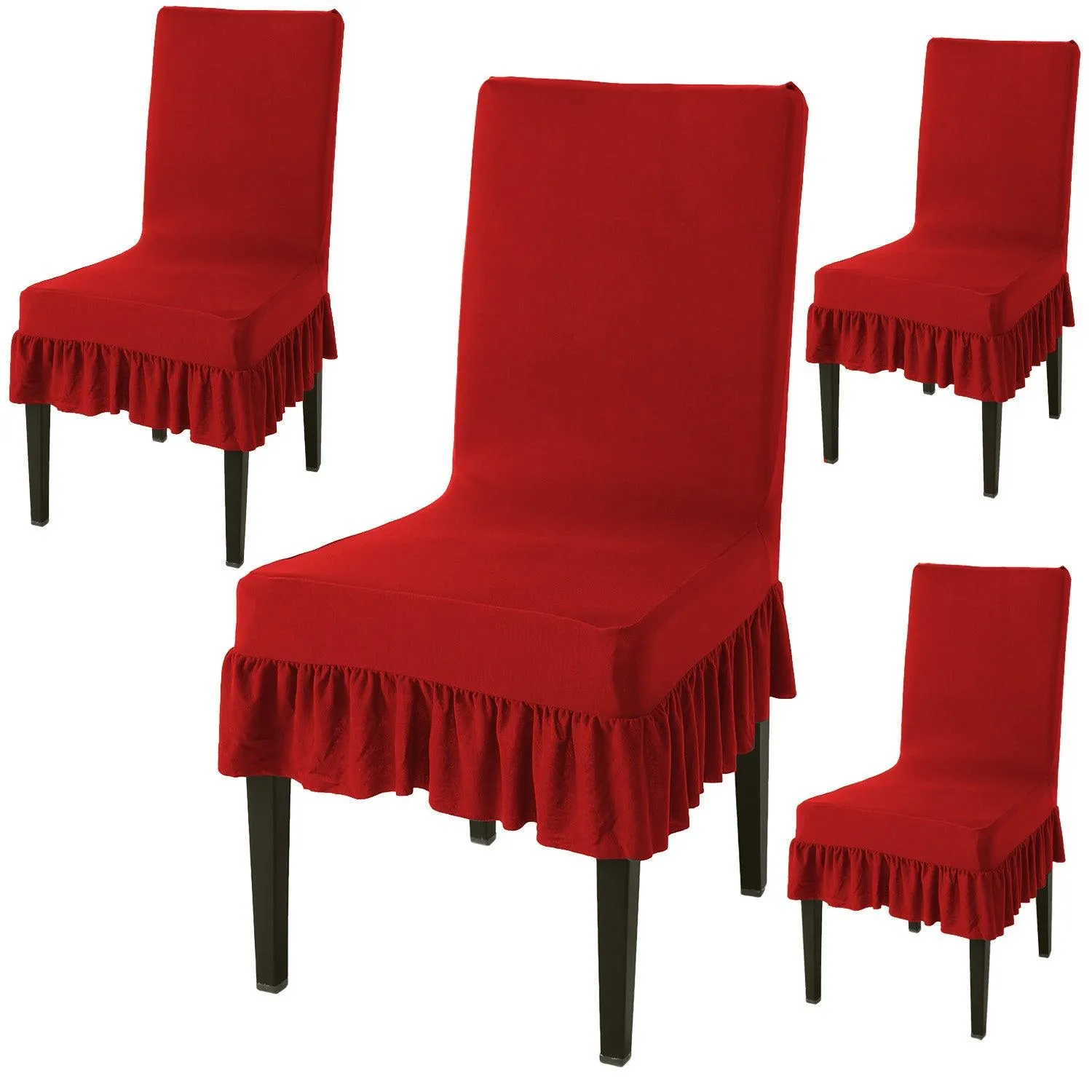 Elastic Stretchable Dining Chair Cover with Frill, Scarlet Red