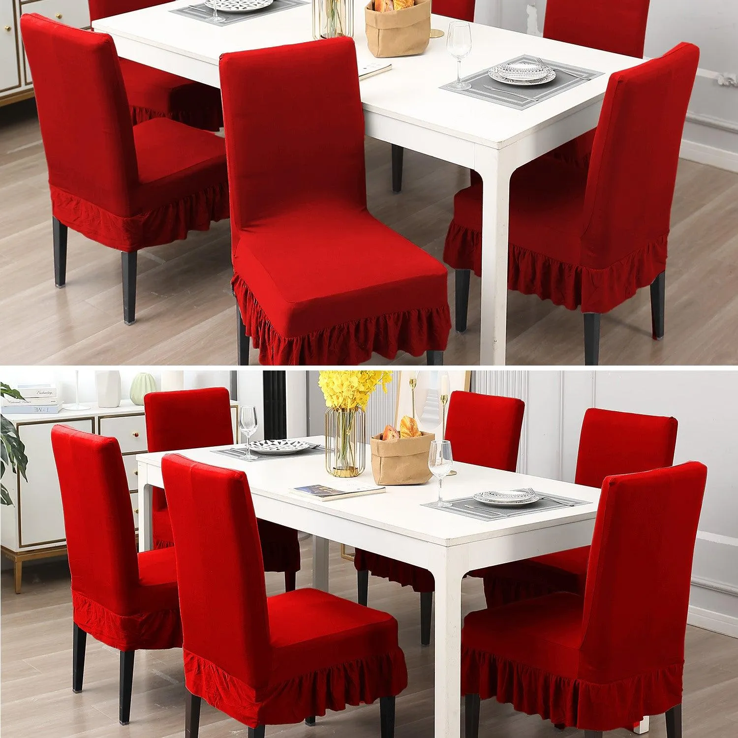 Elastic Stretchable Dining Chair Cover with Frill, Scarlet Red