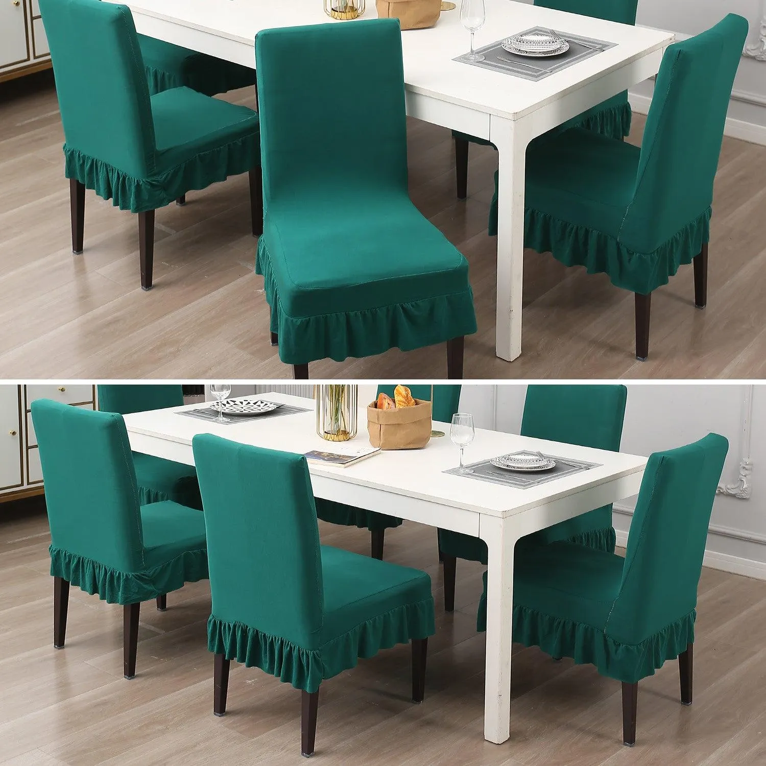 Elastic Stretchable Dining Chair Cover with Frill, Teal