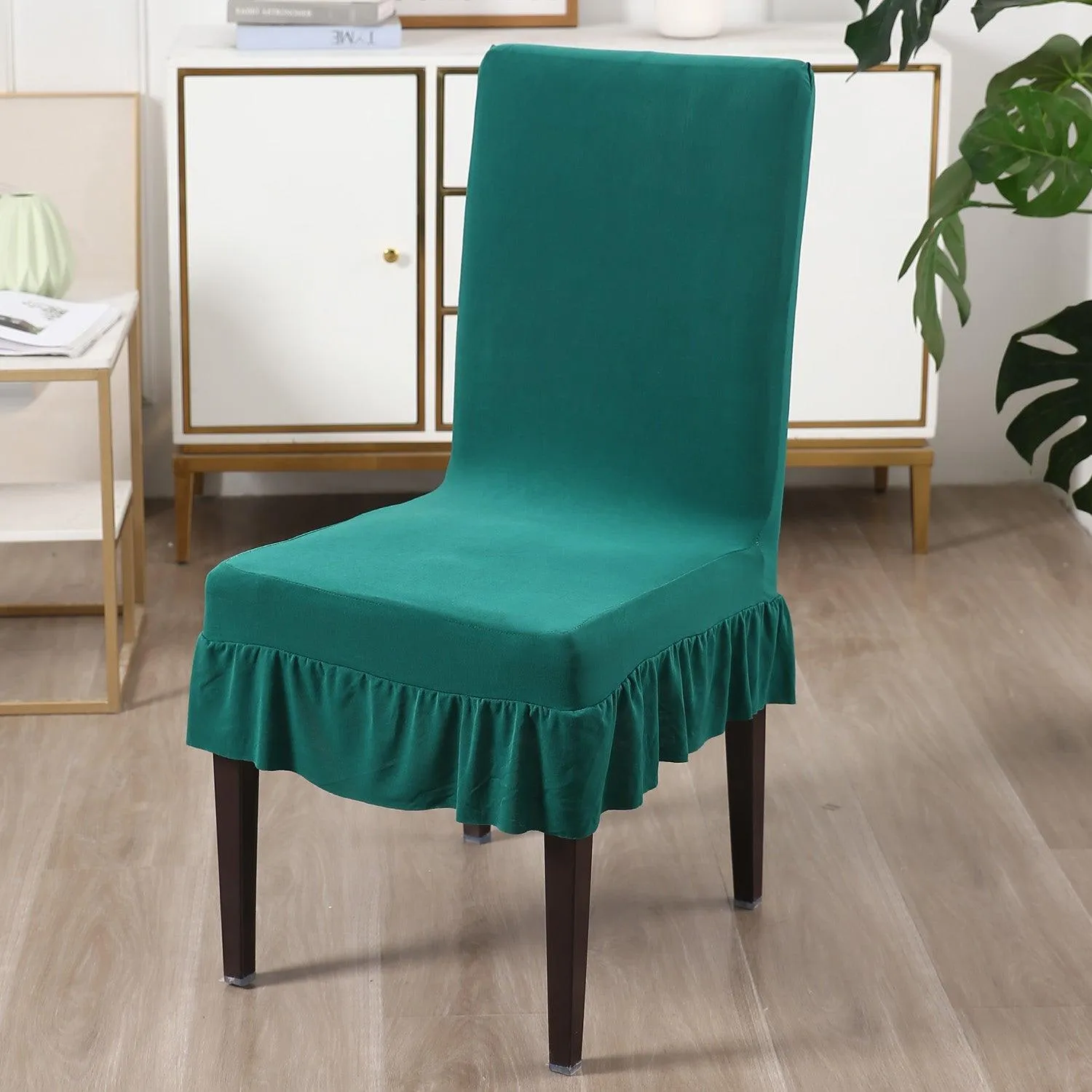 Elastic Stretchable Dining Chair Cover with Frill, Teal