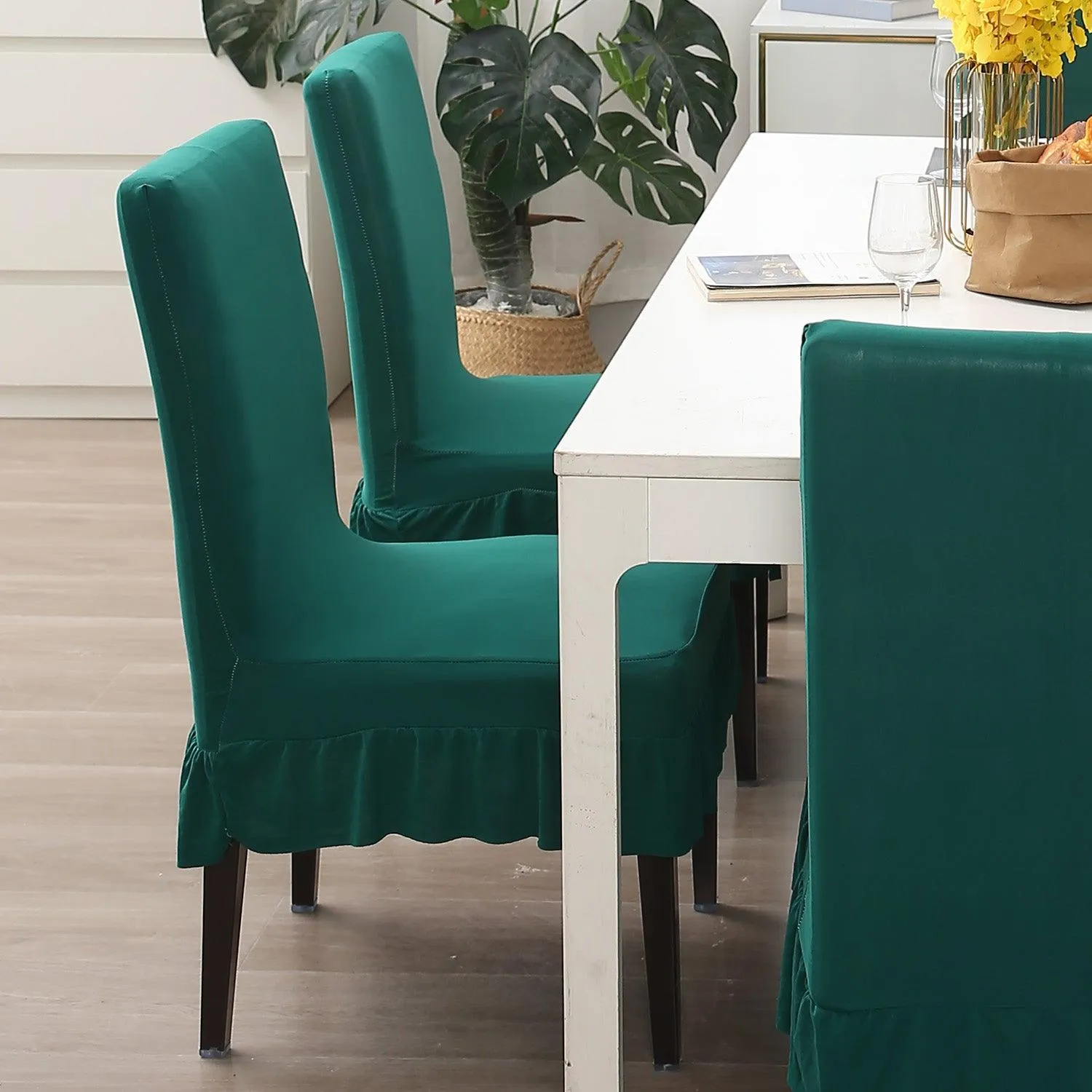 Elastic Stretchable Dining Chair Cover with Frill, Teal