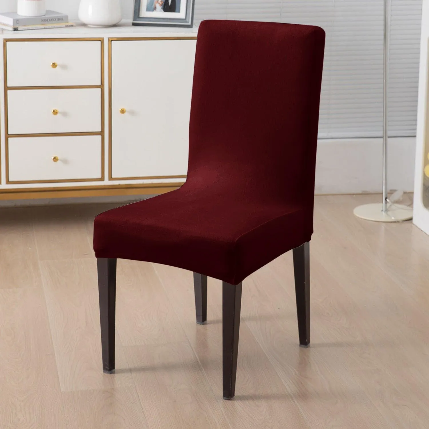 Elastic Stretchable Premium Velvet Dining Chair Cover, Burgundy
