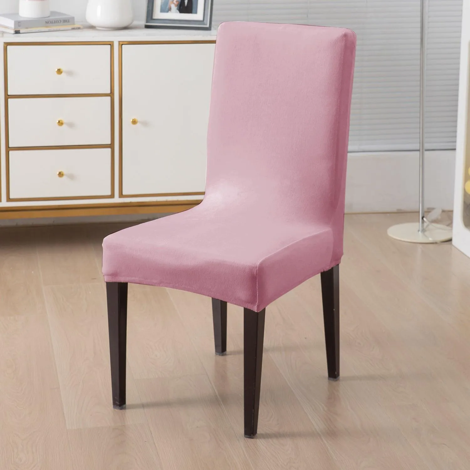 Elastic Stretchable Premium Velvet Dining Chair Cover, Pink