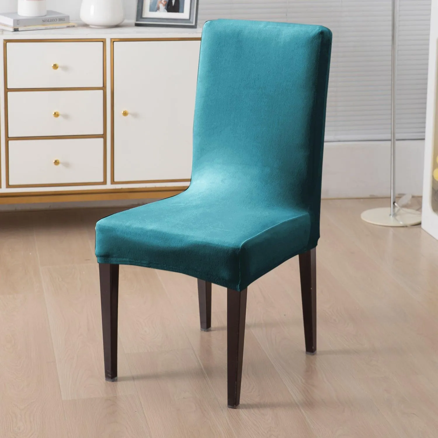 Elastic Stretchable Premium Velvet Dining Chair Cover, Turquoise
