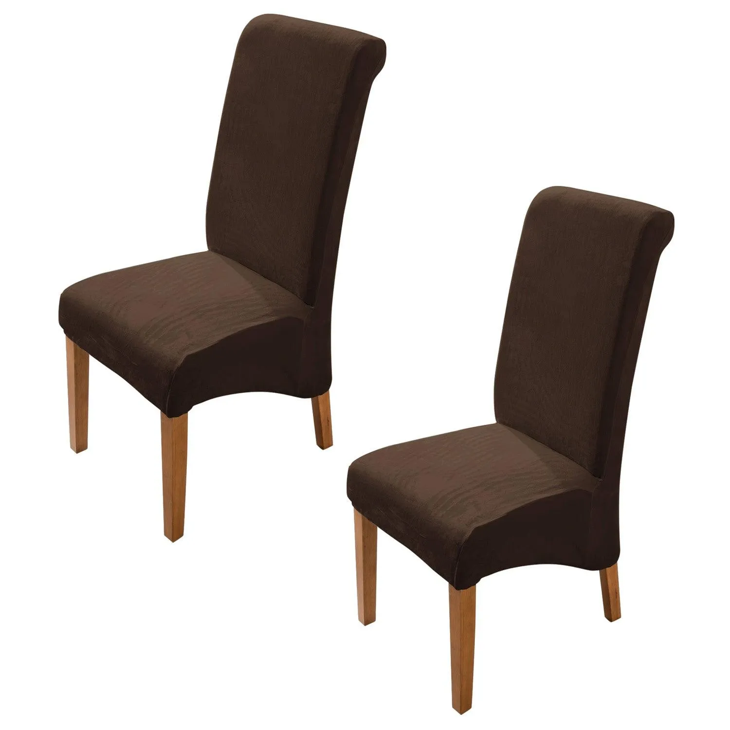 Elastic Stretchable Premium Velvet Long Back Dining Chair Cover, Brown