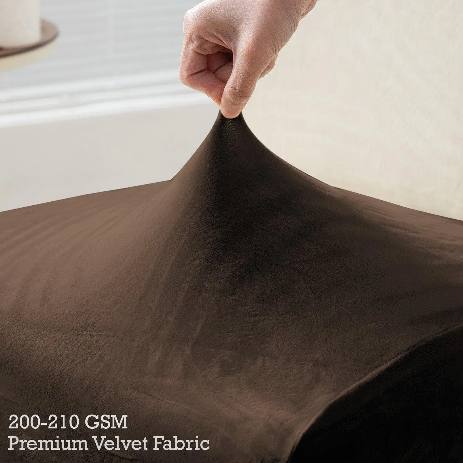 Elastic Stretchable Premium Velvet Long Back Dining Chair Cover, Brown