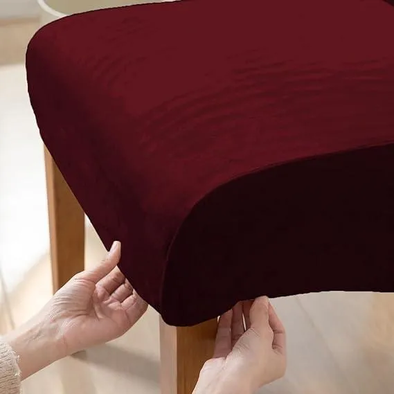 Elastic Stretchable Premium Velvet Long Back Dining Chair Cover, Burgundy