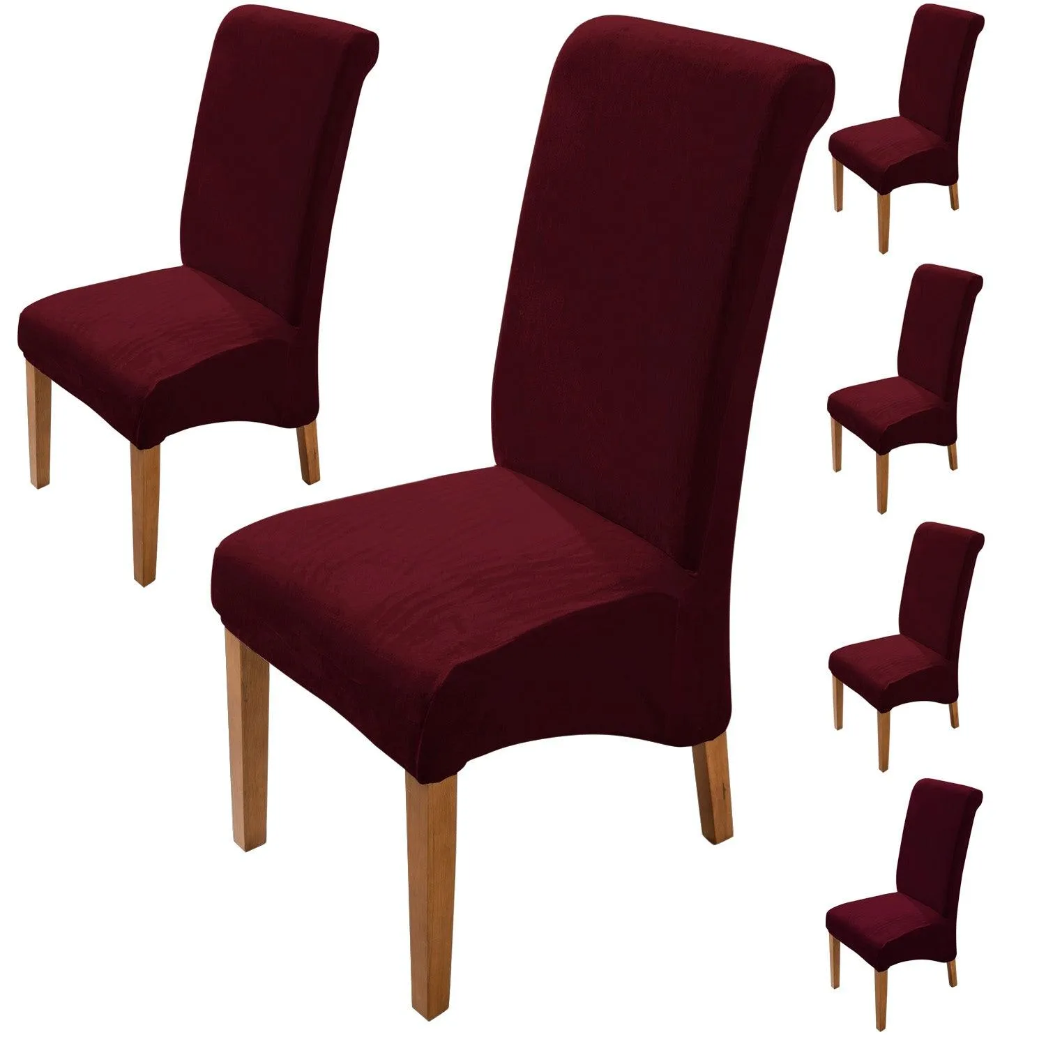 Elastic Stretchable Premium Velvet Long Back Dining Chair Cover, Burgundy