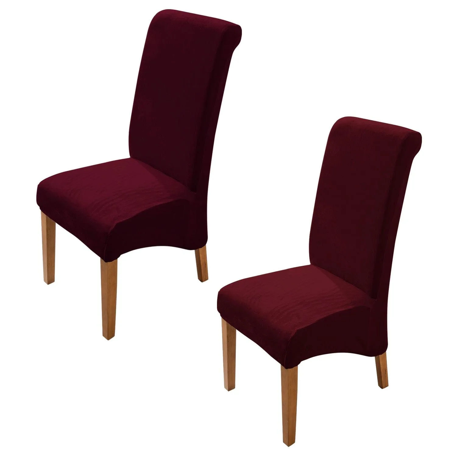 Elastic Stretchable Premium Velvet Long Back Dining Chair Cover, Burgundy
