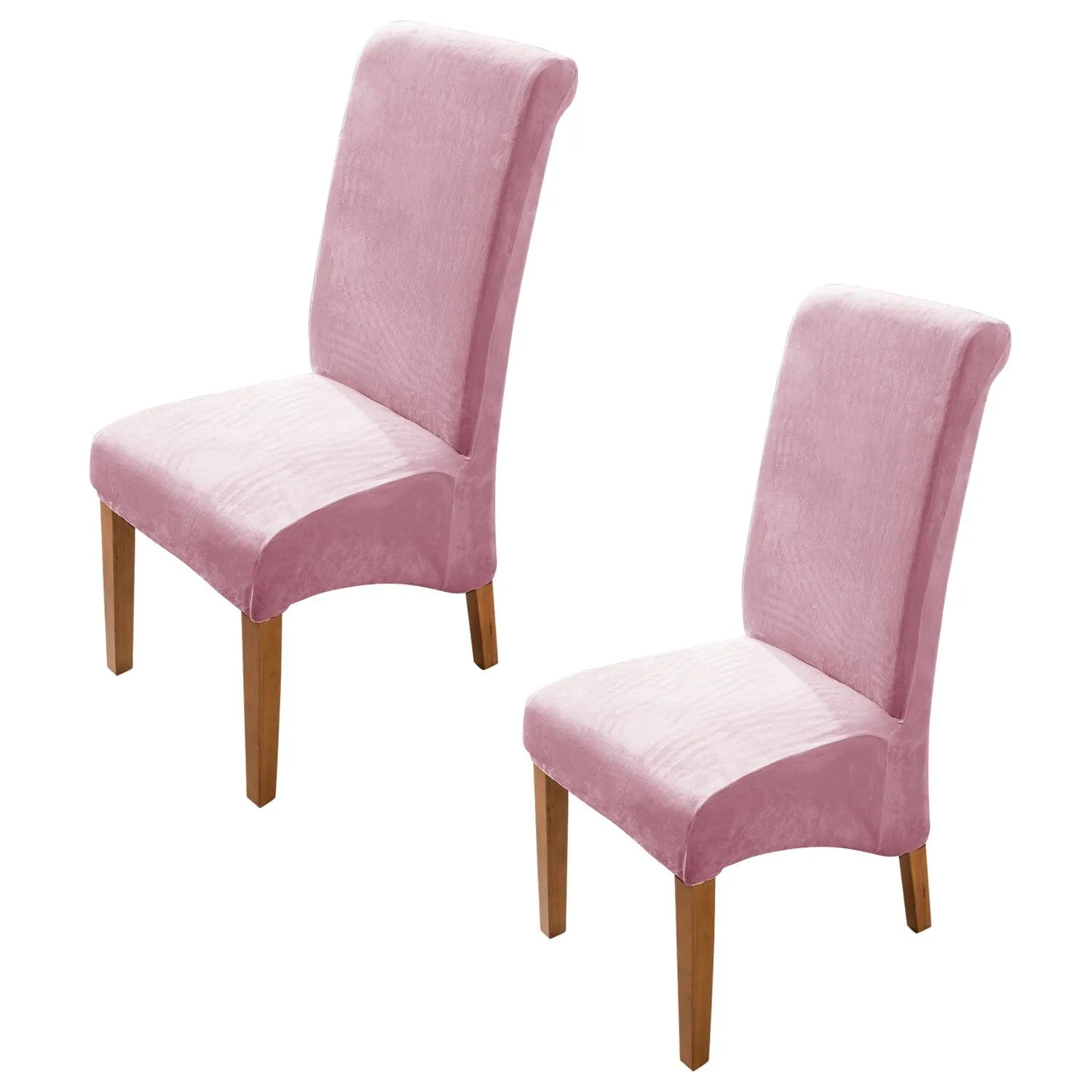 Elastic Stretchable Premium Velvet Long Back Dining Chair Cover, Pink