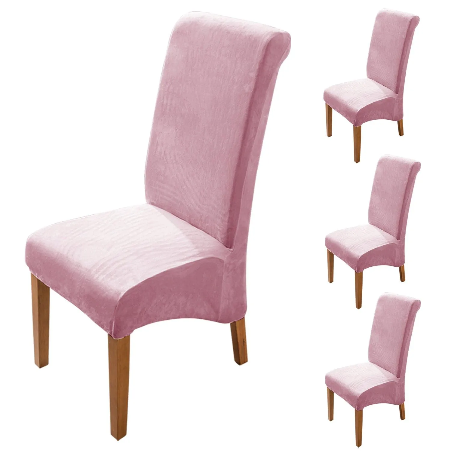 Elastic Stretchable Premium Velvet Long Back Dining Chair Cover, Pink
