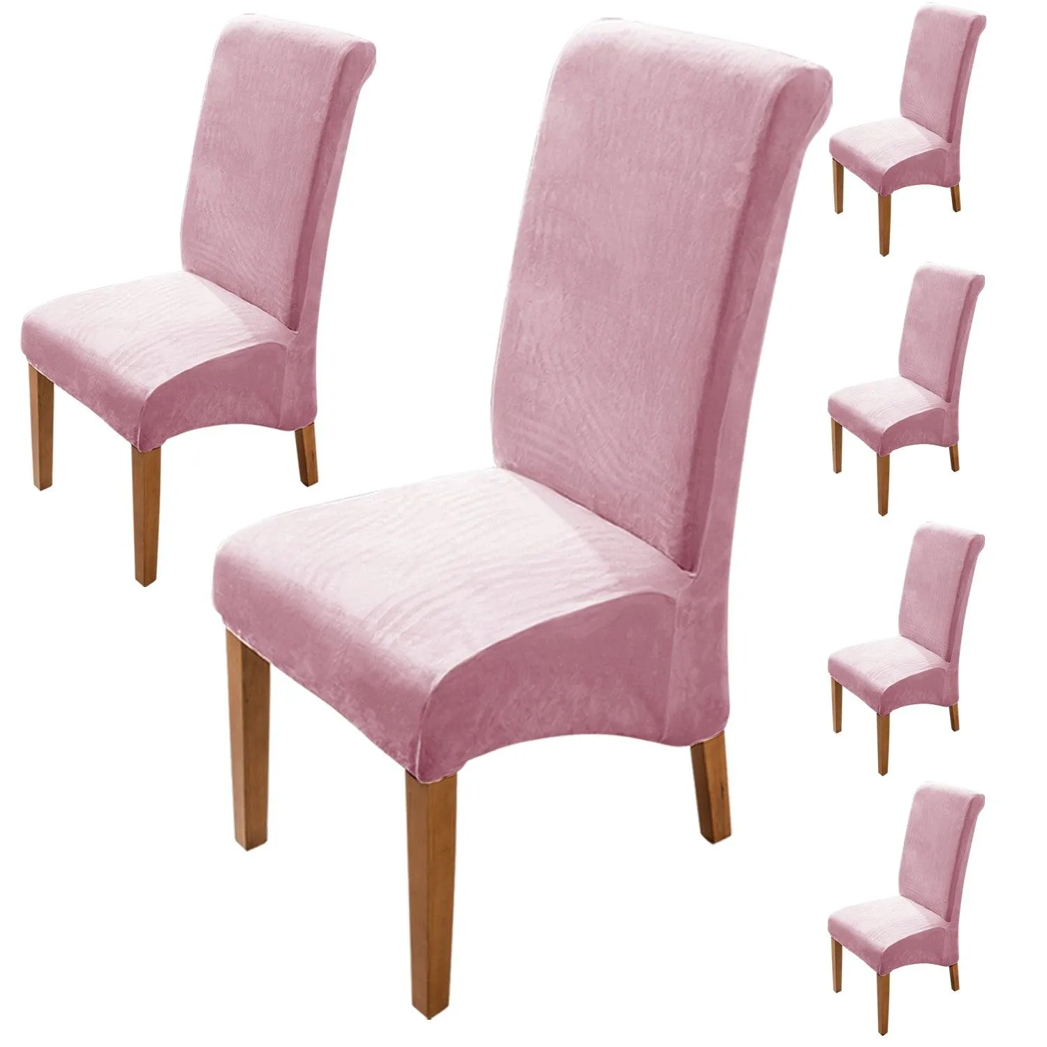 Elastic Stretchable Premium Velvet Long Back Dining Chair Cover, Pink