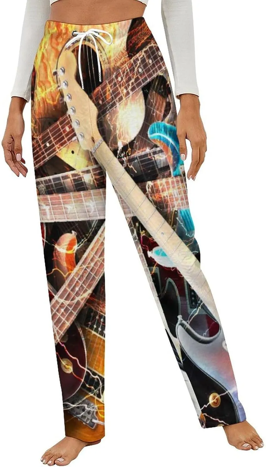 Electric Guitar Flashes Women's Flannel Pajama Pants Fleece Lounge Sleep Bottoms PJ