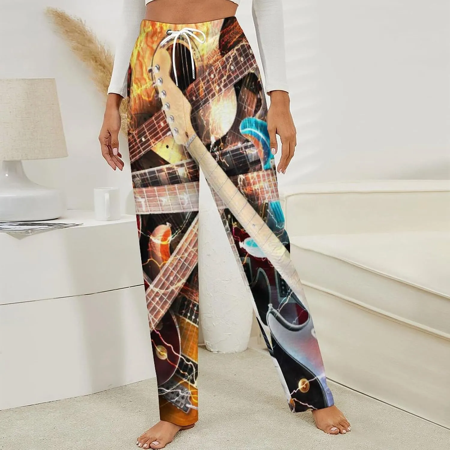 Electric Guitar Flashes Women's Flannel Pajama Pants Fleece Lounge Sleep Bottoms PJ