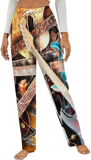 Electric Guitar Flashes Women's Flannel Pajama Pants Fleece Lounge Sleep Bottoms PJ