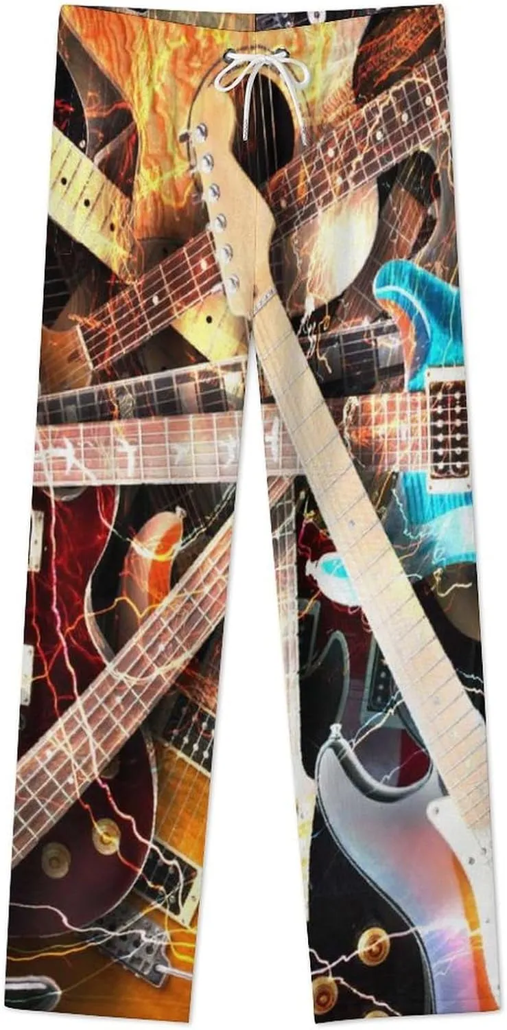 Electric Guitar Flashes Women's Flannel Pajama Pants Fleece Lounge Sleep Bottoms PJ
