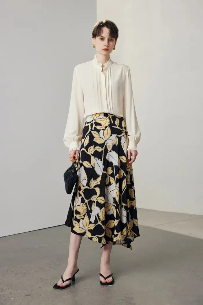 Elegant Lace Trim Pure Mulberry Silk Blouse