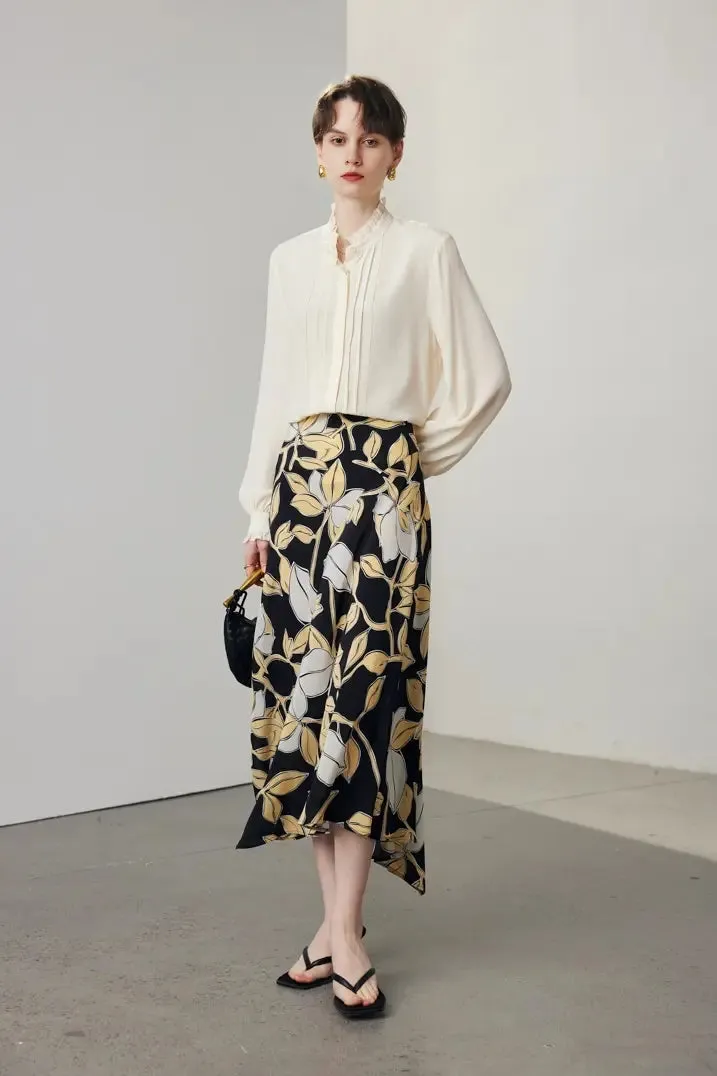 Elegant Lace Trim Pure Mulberry Silk Blouse