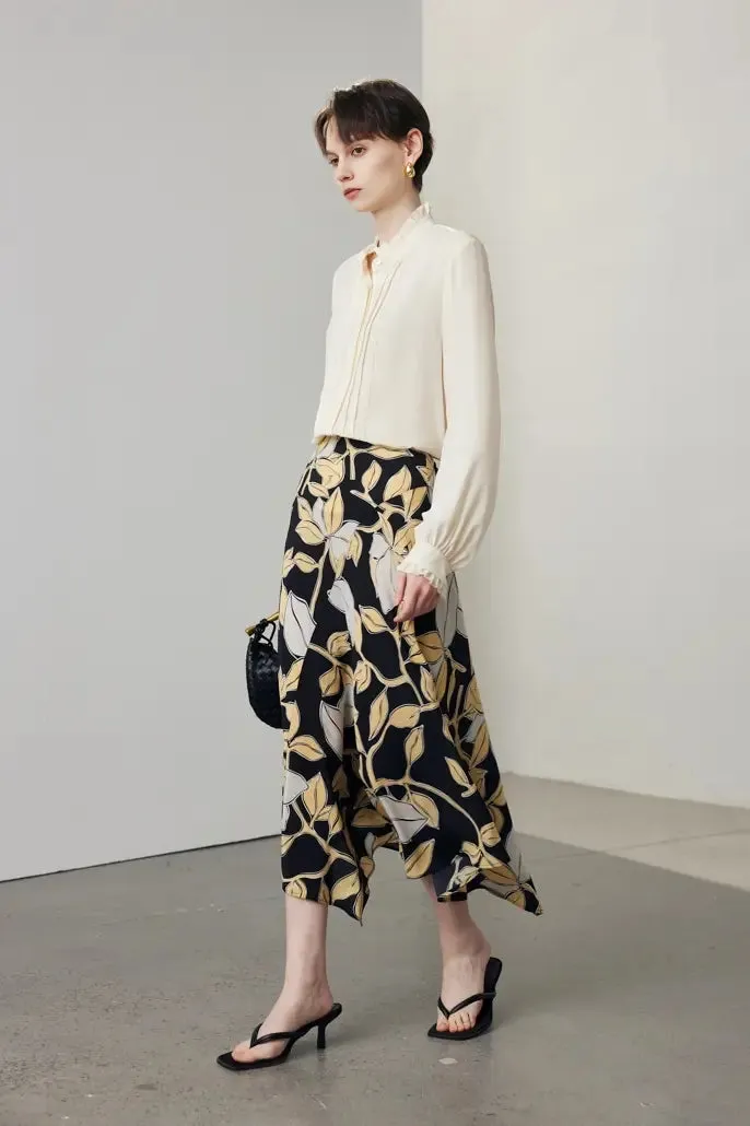 Elegant Lace Trim Pure Mulberry Silk Blouse