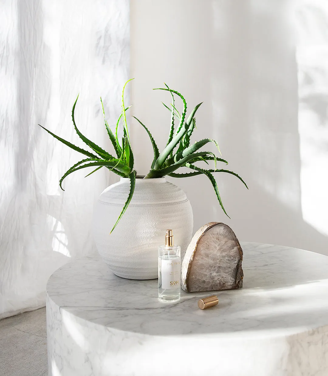 Elle Round Block Marble Coffee Table / White