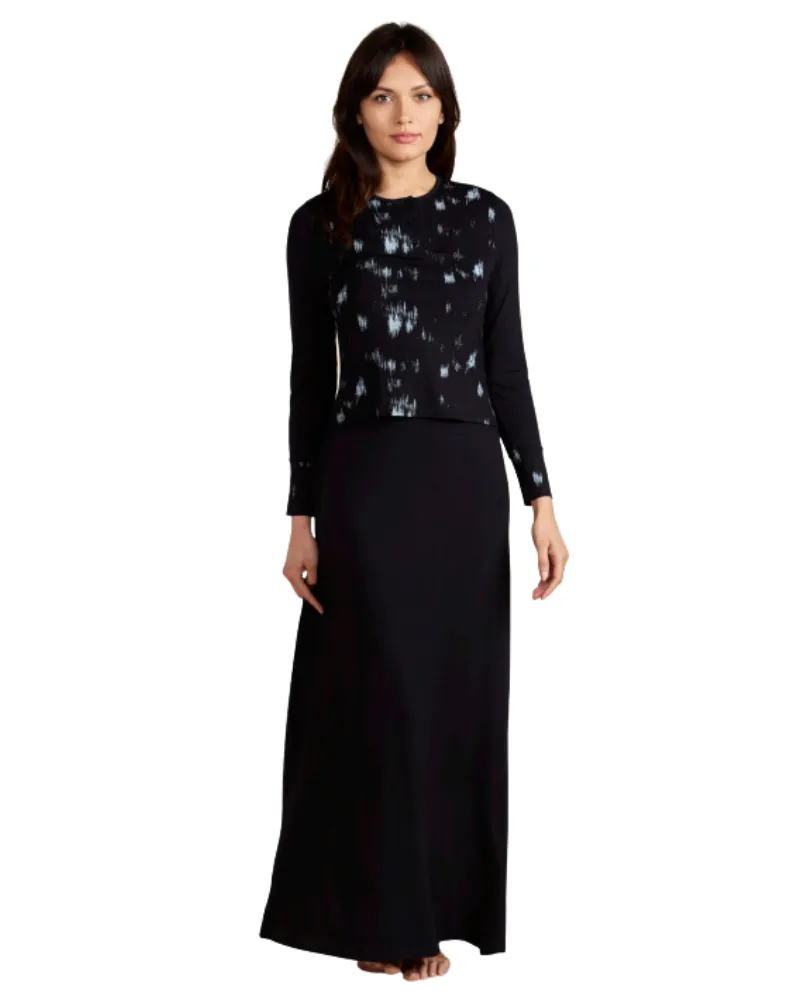 Ellwi Brush Stroke Black Cotton Nursing Nightgown