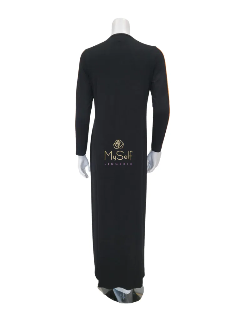 Ellwi Colored Ribbon Black Cotton Nursing Nightgown