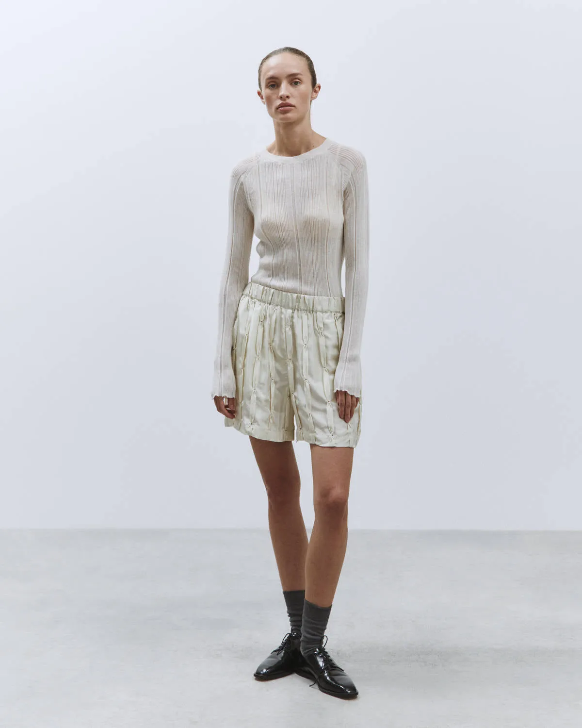 EMBROIDERED SILK SHORTS