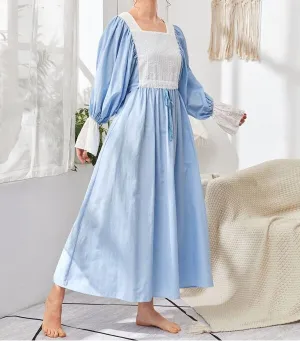Embroidered Yoke Flounce Sleeve Belted Nightdress