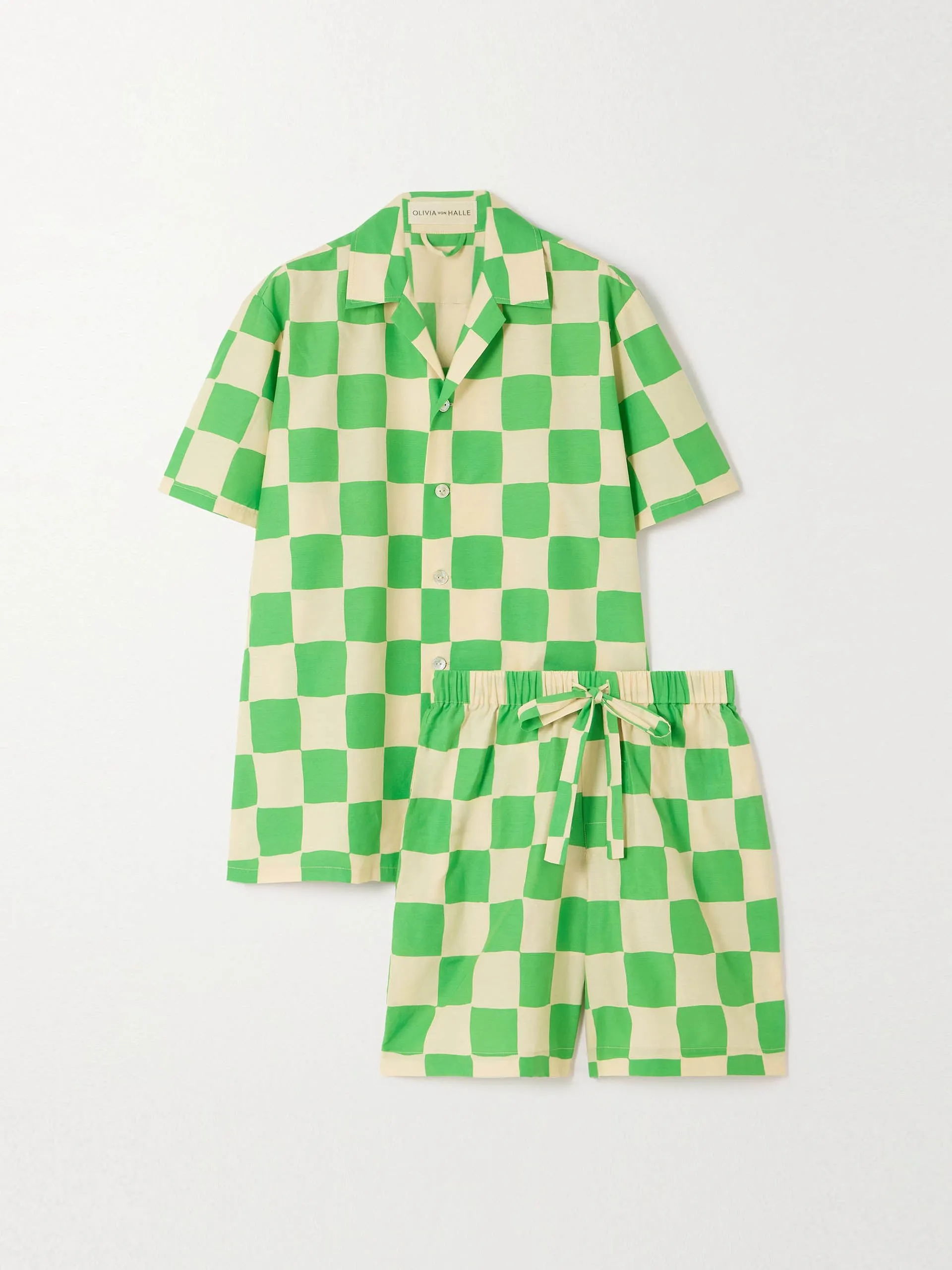 Emeli gingham cotton and silk-blend pajama set