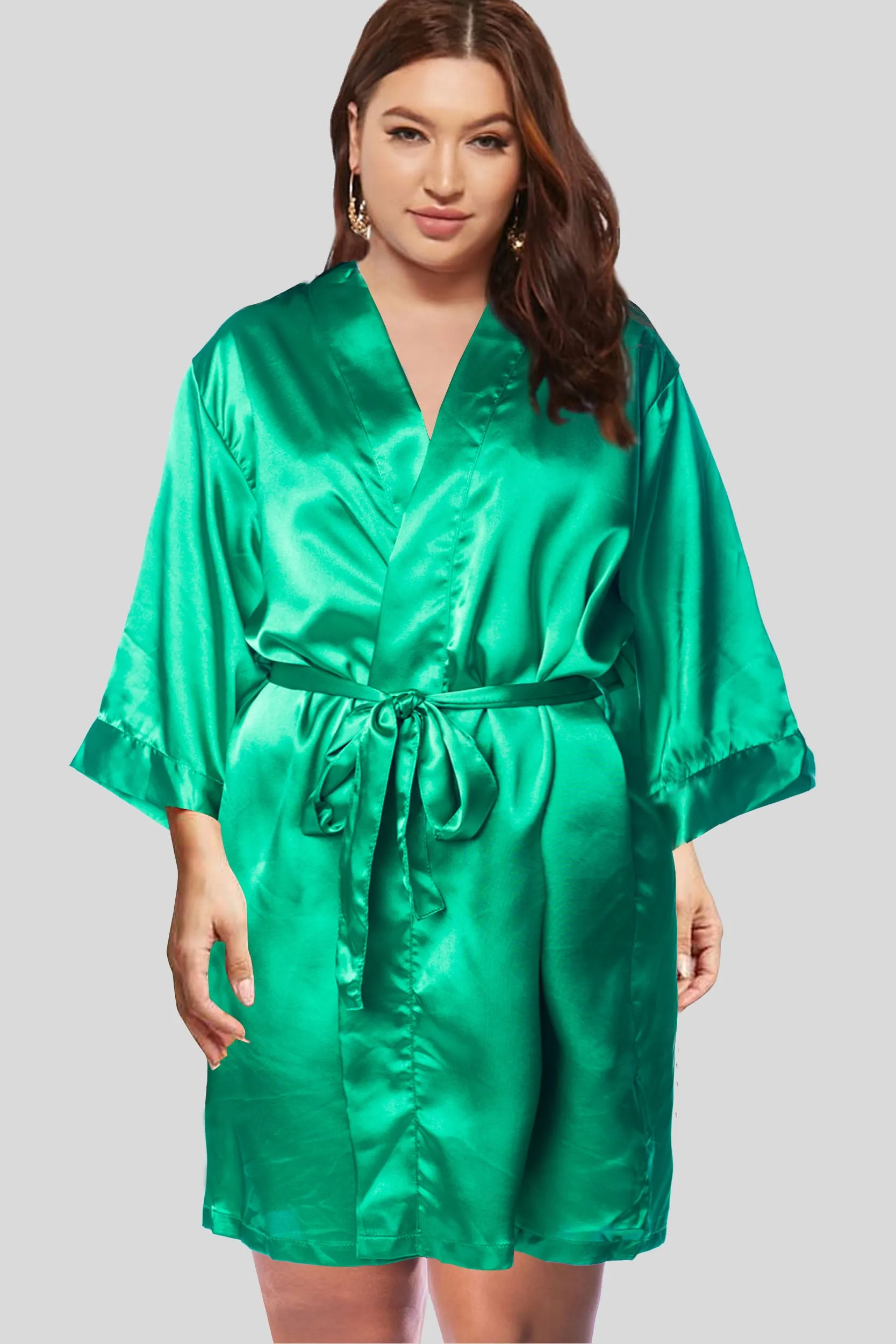 Emerald Satin Kimono Robe