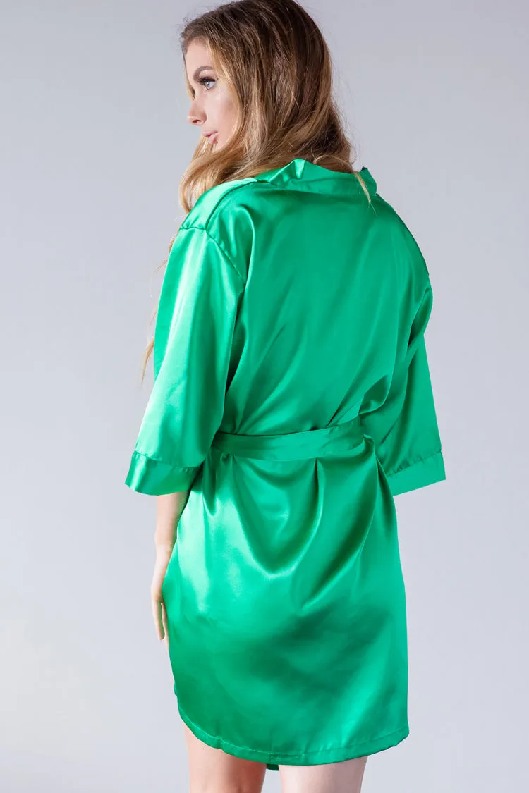 Emerald Satin Kimono Robe