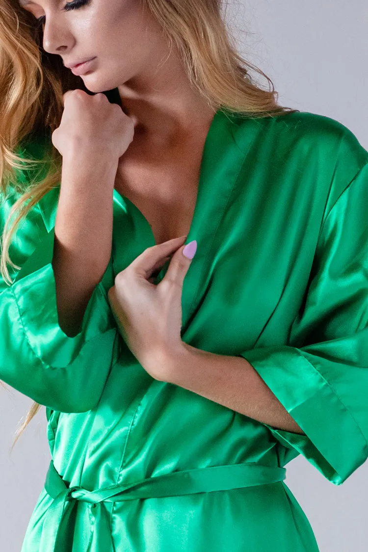 Emerald Satin Kimono Robe