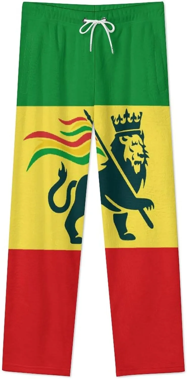 Ethiopian Rastafarian Lion Flag Women's Flannel Pajama Pants Fleece Lounge Sleep Bottoms PJ