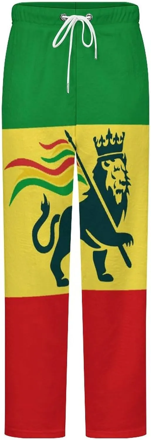 Ethiopian Rastafarian Lion Flag Women's Flannel Pajama Pants Fleece Lounge Sleep Bottoms PJ