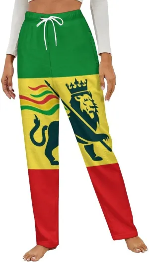 Ethiopian Rastafarian Lion Flag Women's Flannel Pajama Pants Fleece Lounge Sleep Bottoms PJ