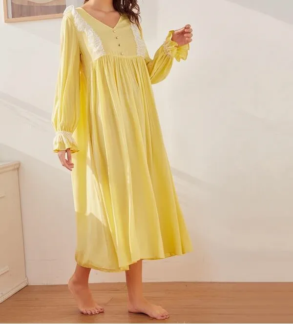 Eyelash Lace Trim Flounce Sleeve Nightdress