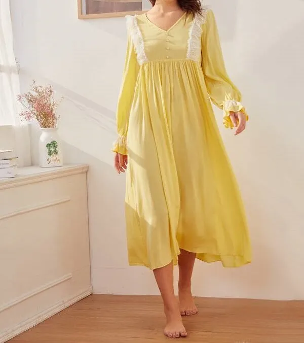 Eyelash Lace Trim Flounce Sleeve Nightdress