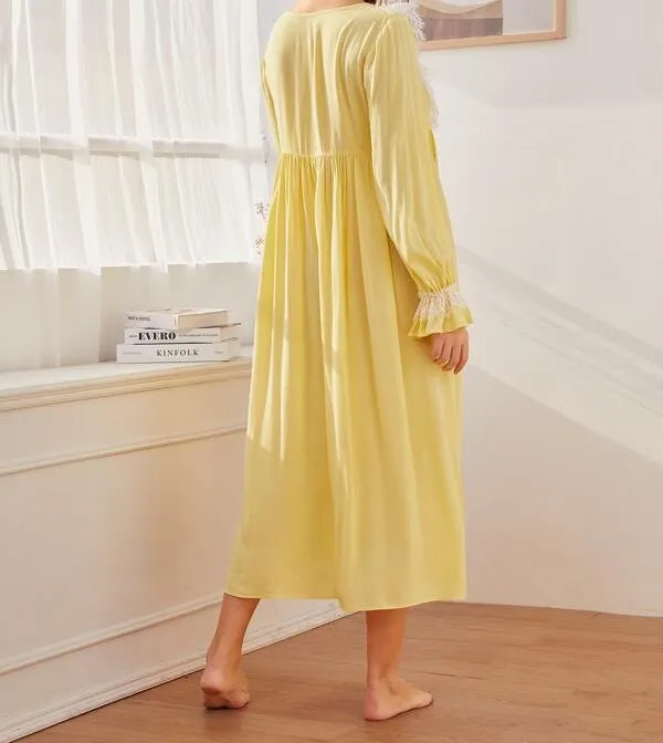 Eyelash Lace Trim Flounce Sleeve Nightdress
