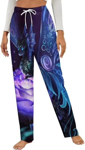 Fairy Dragon Women's Flannel Pajama Pants Fleece Lounge Sleep Bottoms PJ