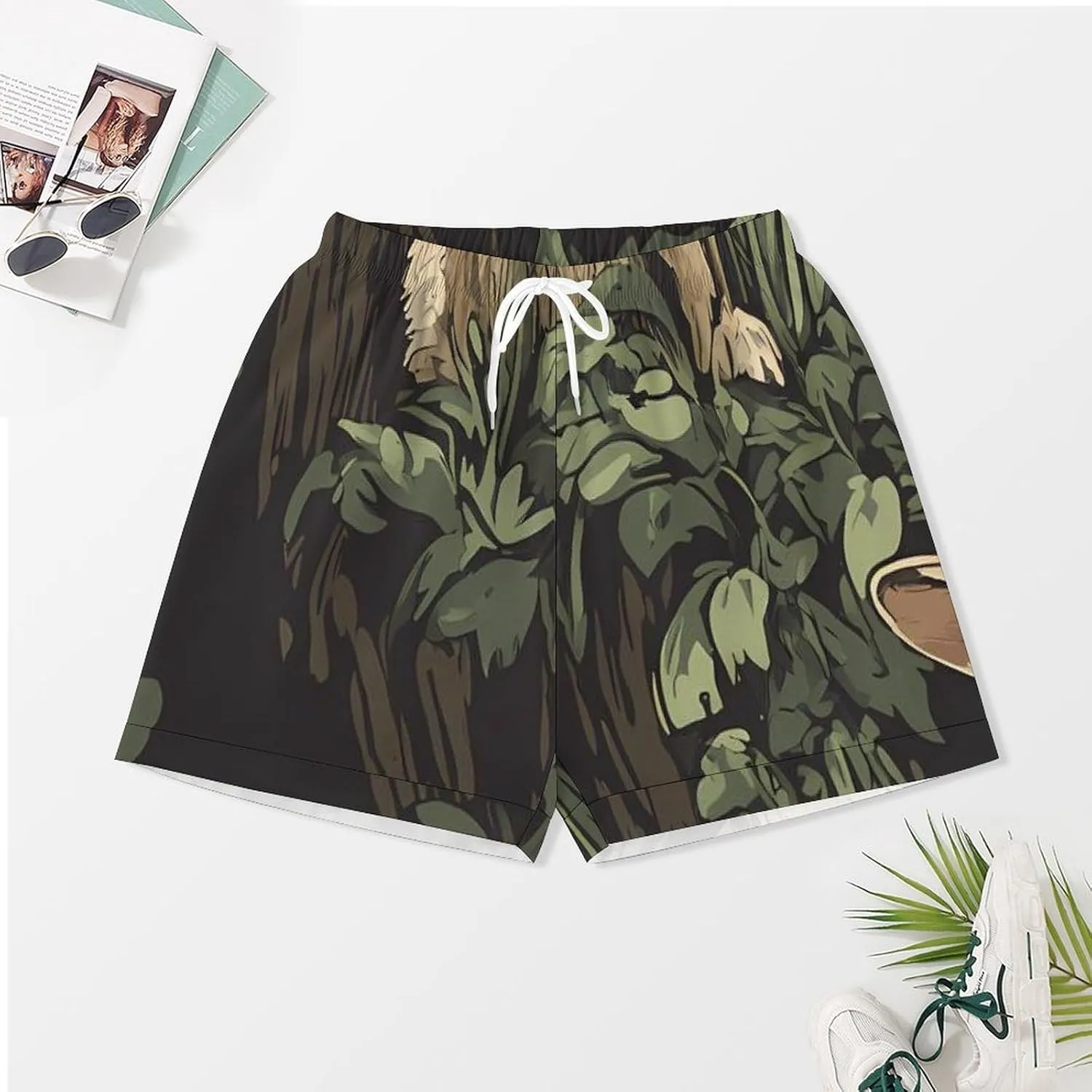 Fall Hunt Rabbits on Tree Stumps Satin Pajamas For Women Set Botton Down Short Sleeves Silk Sleepwear