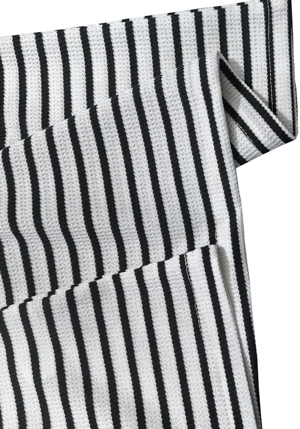 Fashion Striped Waffle Pajama Sets Women Lounge 2 Piece Outfit Short Sleeve Crewneck T Shirt & Short Knit Sleepwear