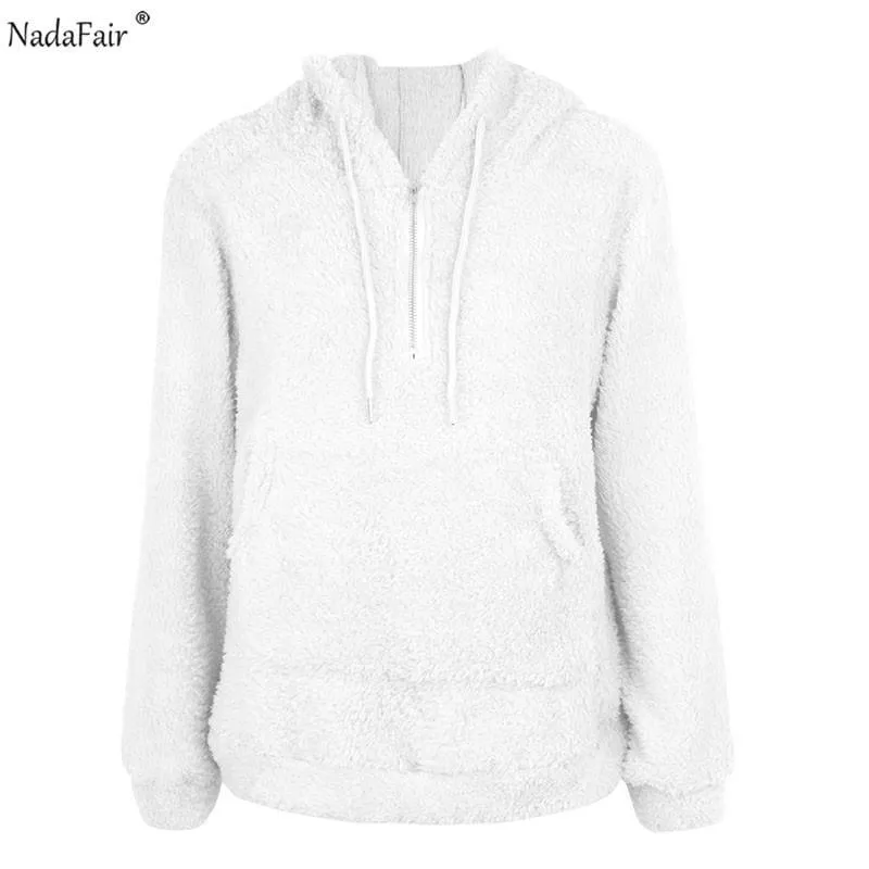 Faux Shearling Hooded Zip Casual Fleece Sweater