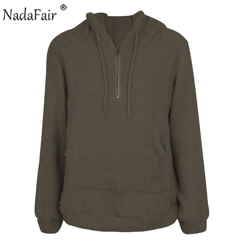 Faux Shearling Hooded Zip Casual Fleece Sweater