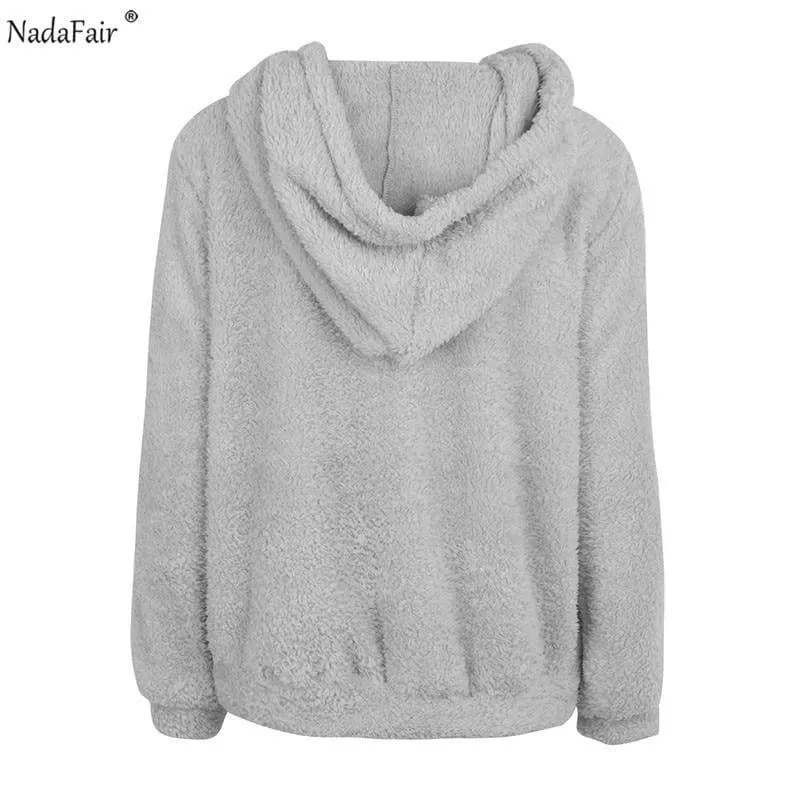 Faux Shearling Hooded Zip Casual Fleece Sweater
