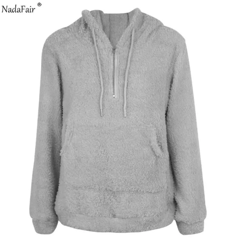 Faux Shearling Hooded Zip Casual Fleece Sweater