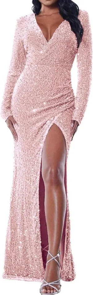Fivsole Sequin Long Sleeve Prom Dress 2025 Long Sparkly Formal Dress Long Sleeve Evening Gowns